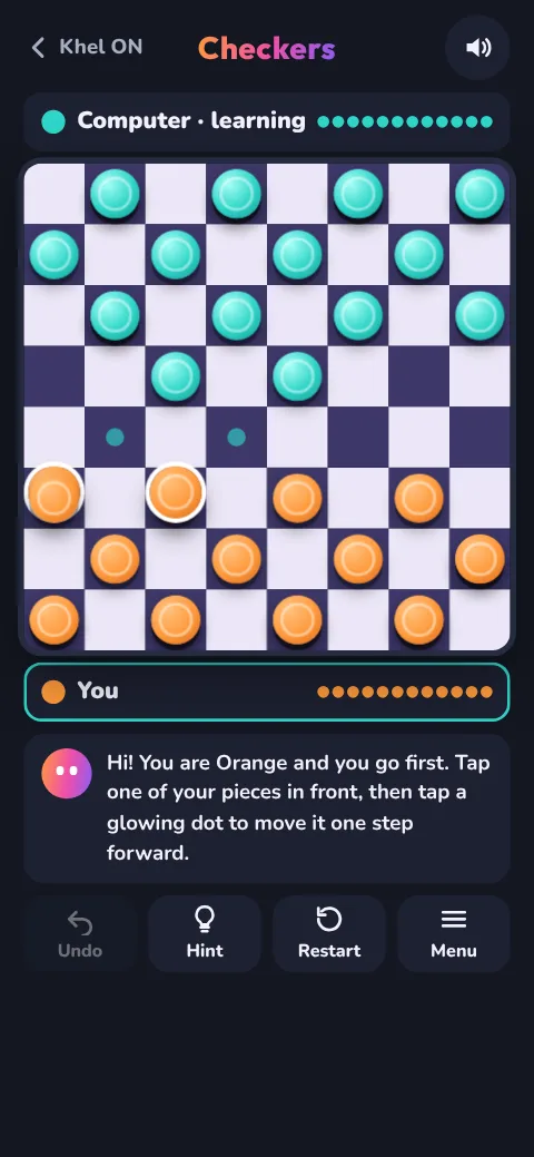 The guided first game with the coach explaining how to move