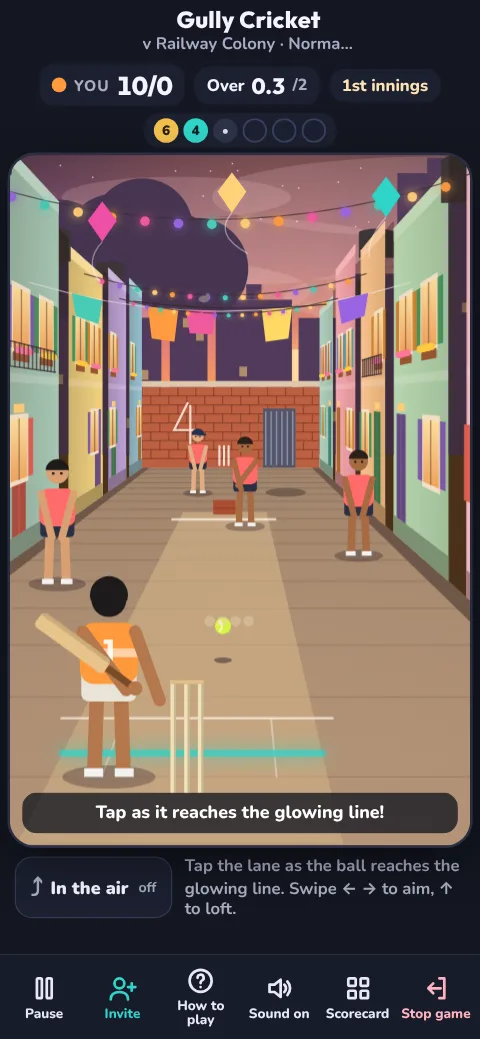 Gully Cricket: tap as the ball reaches the glowing line