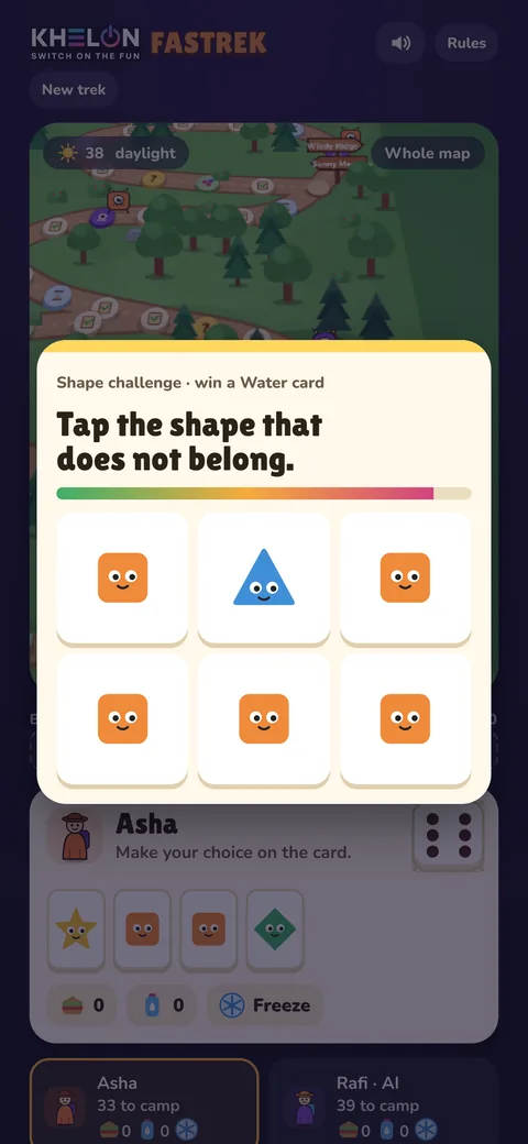 A shape challenge asking the player to tap the shape that does not belong