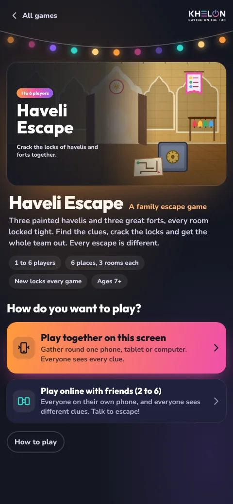 Haveli Escape: play around one screen, or online with 2 to 6 friends