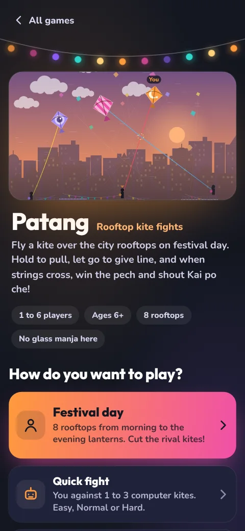 Patang: pick how you want to play
