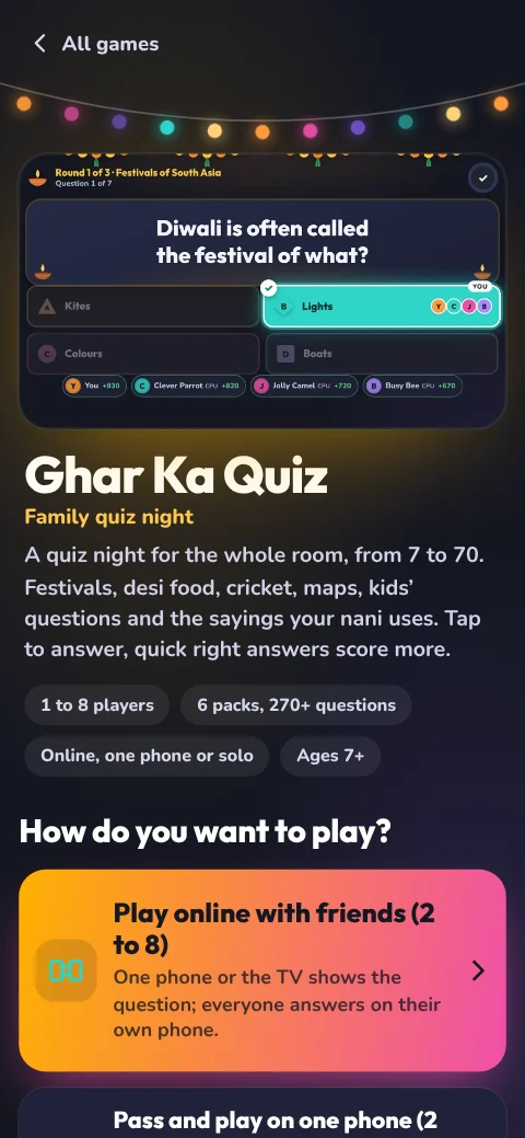 Ghar Ka Quiz: pick how you want to play