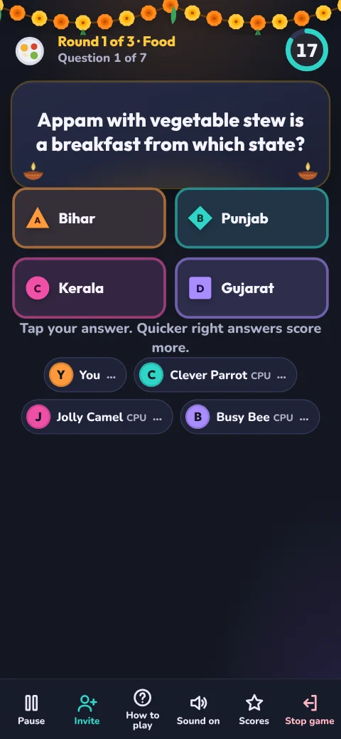 Ghar Ka Quiz: read the question, then tap A, B, C or D
