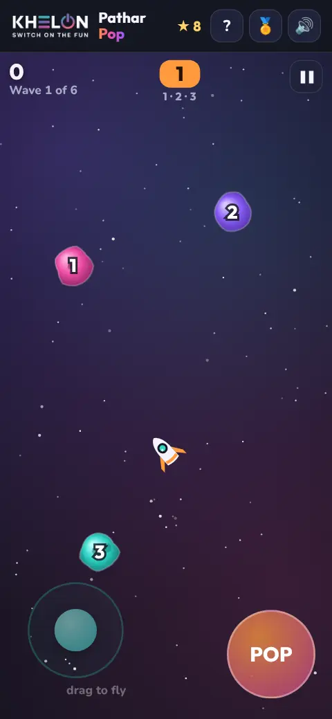 Count the rocks mode: rocks numbered 1, 2 and 3, and the number to find shown at the top